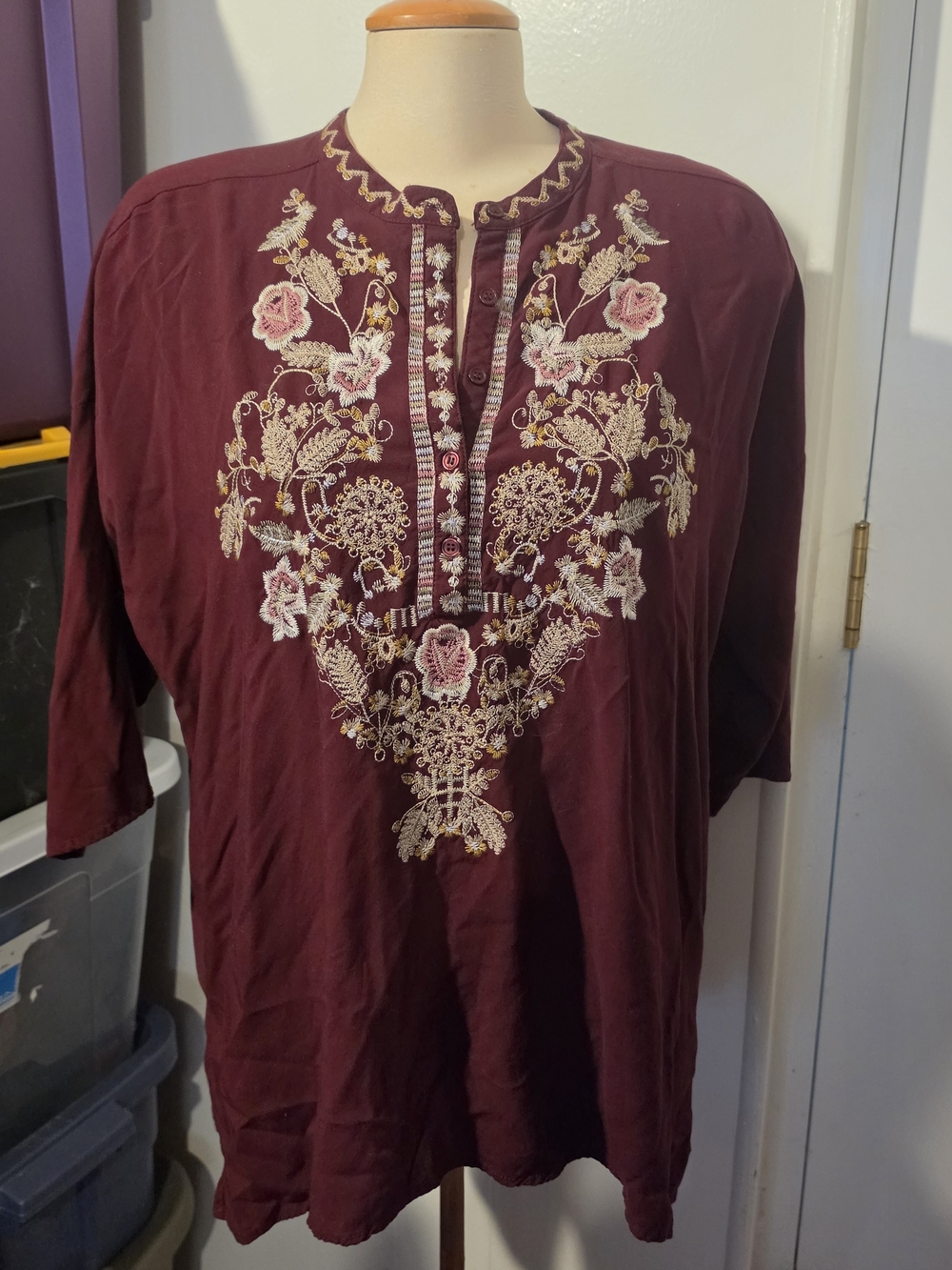 Embroidered Maroon Tunic Shirt